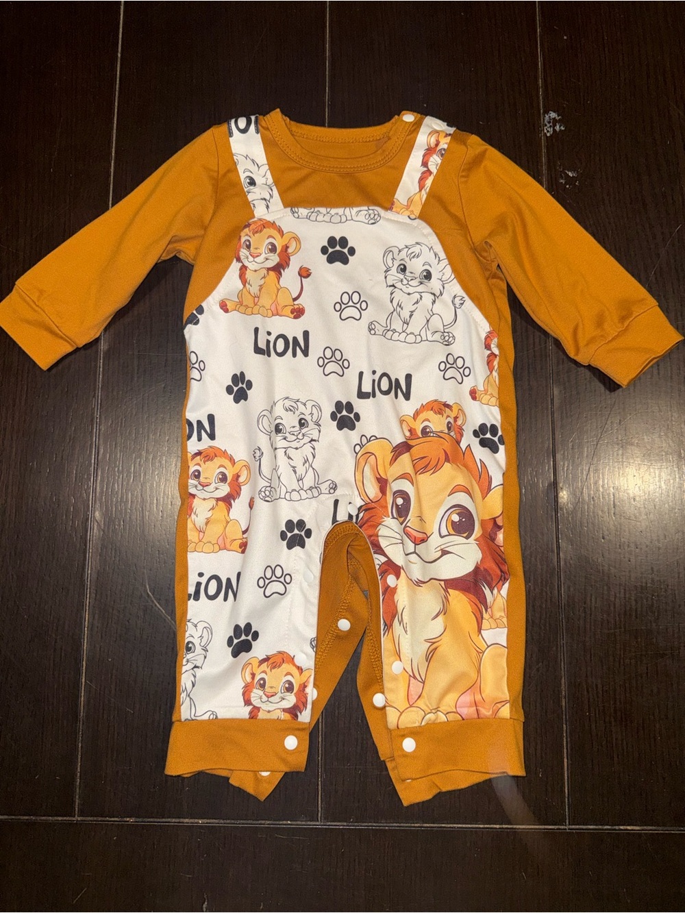 SHEIN Mustard & White Lion Print One-Piece Bodysuit
